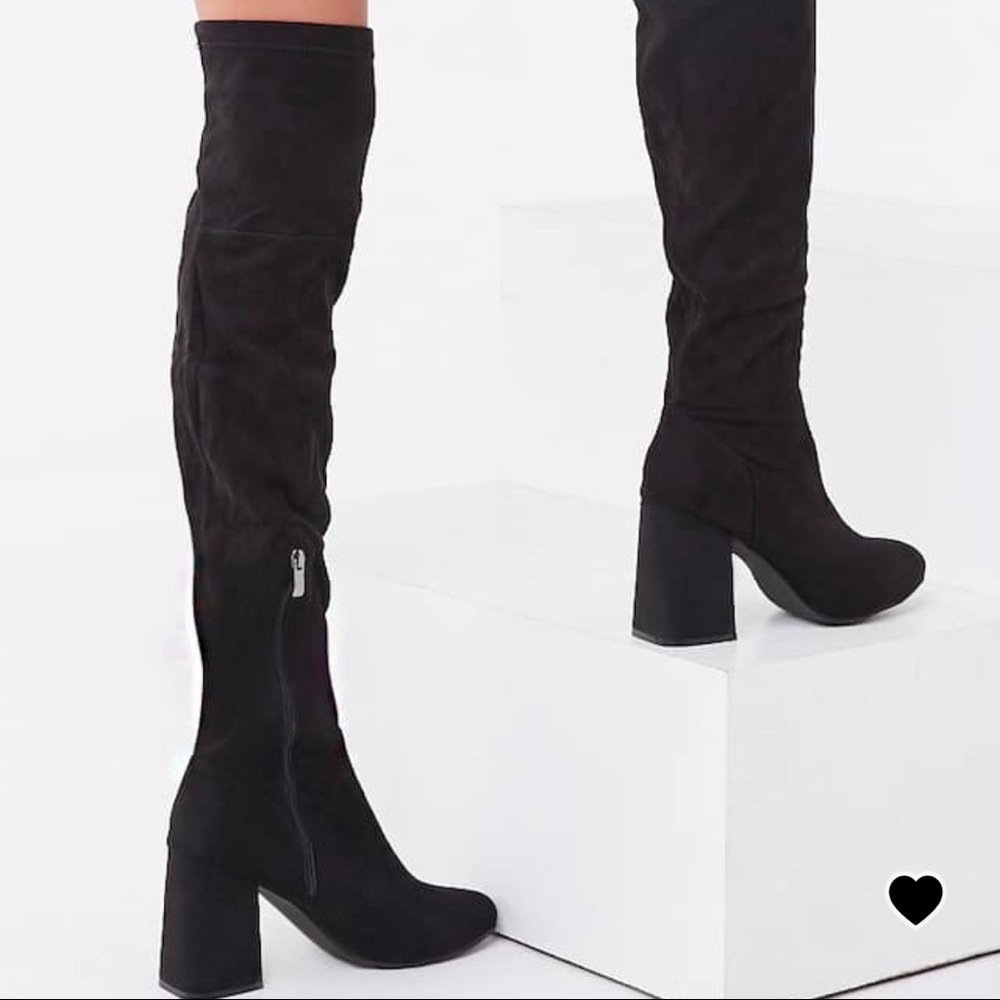 thigh high black suede boots